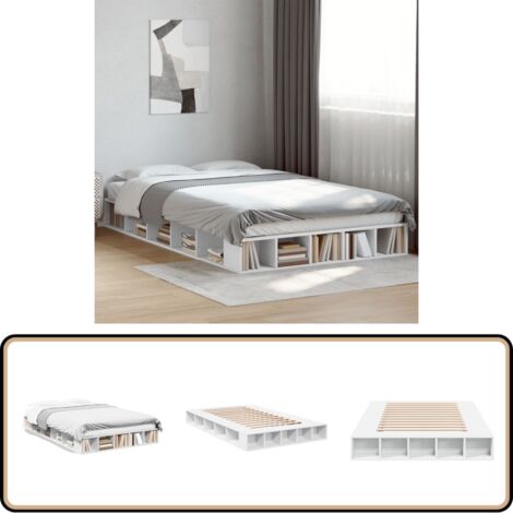 Bettgestell Weiß 135x190 cm Holzwerkstoff - Holzbettfassungen - Doppelbett - Bettsystem - Weißes Bett - Stauraumbett