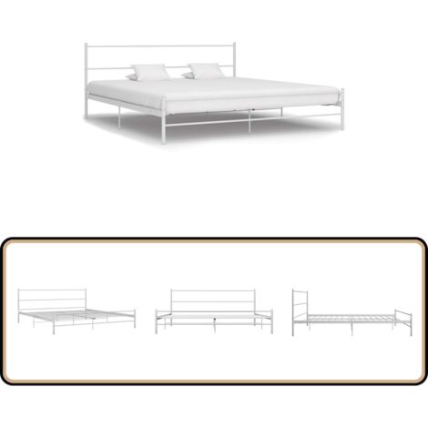 Bettgestell Weiß Metall 180×200 cm - Metallbetten - Doppelbett - Weißes Bettgestell - Bettgestell 180x200 - Bettrahmen
