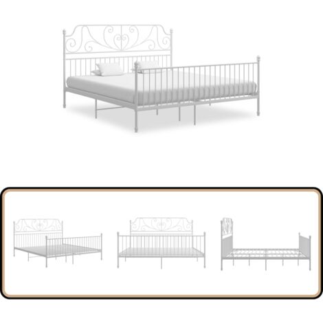 Bettgestell Weiß Metall 180x200 cm - Metallbett - Doppelbett - Boxspringbetten - Bettrahmen - Weißes Bett