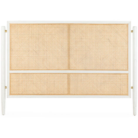 Bettkopf 160x6x110 Weißes Holz/goldenes Metall/natürliche Rattanmöbel/Betten/Bettköpfe alle Stile, um dem Haus eine Note zu verleihen