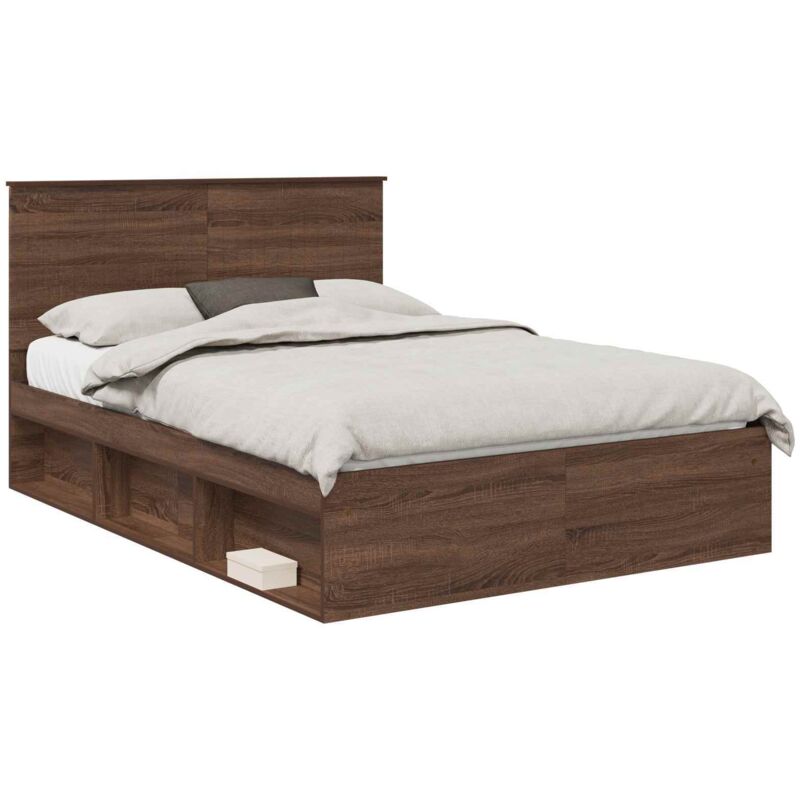 Bettrahmen Braun Eichen-optik 140 X 200 Cm Massives Kiefernholz Vidaxl