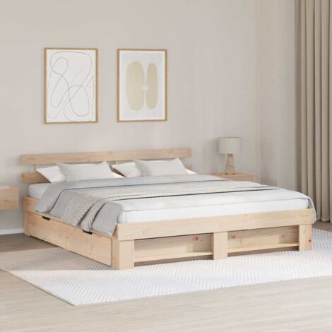 Bettrahmen mit Kopfteil Braun 200 x 200 cm Massives Kiefernholz vidaXL