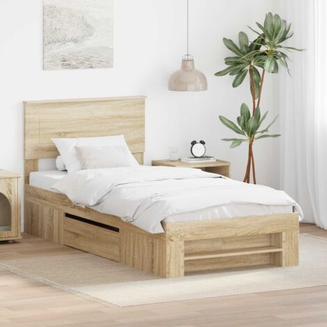 Bettrahmen mit Kopfteil Sonoma-Eiche 90 x 200 cm Holzwerkstoff vidaXL