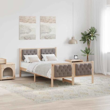 Bettrahmen mit Kopfteil Taupe 120 x 190 cm Massives Kiefernholz vidaXL