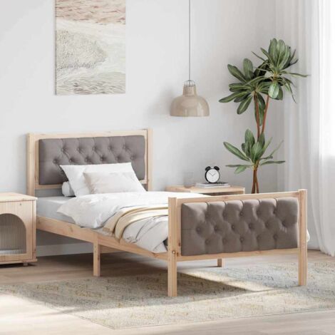 Bettrahmen mit Kopfteil Taupe 90 x 190 cm Massives Kiefernholz vidaXL