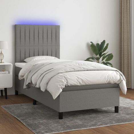 Bettrahmen mit Lattenrost, Matratze und LED Grau Dunkel 100x200 cm