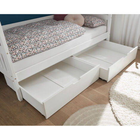 Bettschubkasten universal Kiefer massiv im 2er-Set LUANA-78, modern, in weiß, B/H/T: ca. 99/26/91 cm