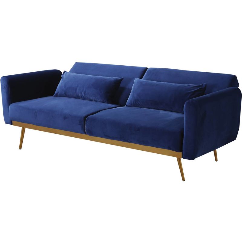 Bettsofa mit Schlaffunktion aus dunkelblauem Samt Donia - 203 x 81 x 83 cm - 3-Sitzer-Sofa