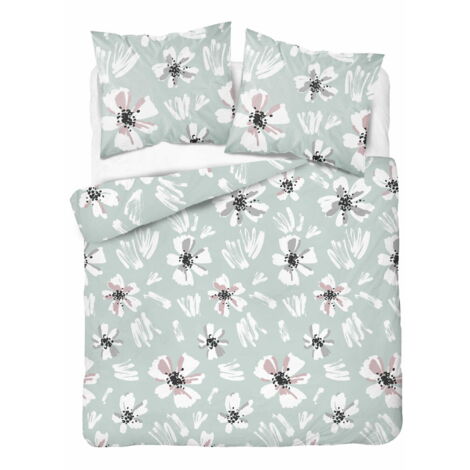 Bettwäsche 220x200 Satin Microfaser Blumen Mint