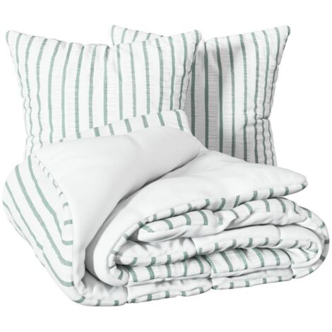 Bettwäsche Stripes 240x220cm gestreift Seladongrün und Weiß - Atmosphera créateur d'intérieur