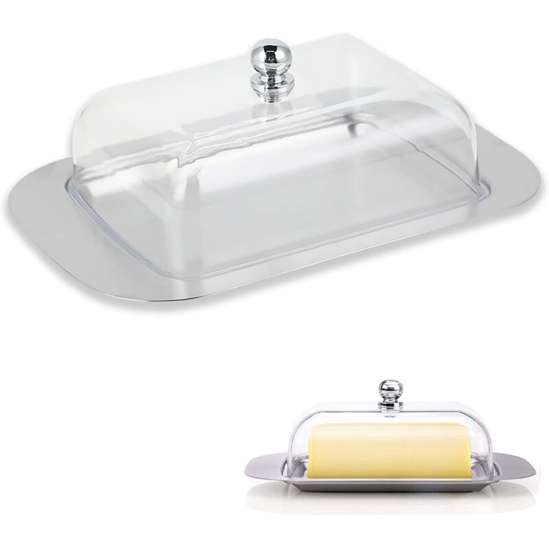Beurrier en acier inoxydable avec couvercle – Grande boîte à beurre en acier inoxydable poli et plastique PC, passe au lave-vaisselle, idéale pour