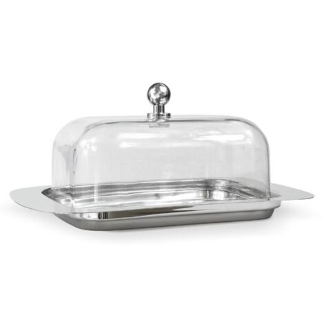 Beurrier en acier inoxydable avec couvercle, idéal pour les cuisines, les maisons et les restaurants. Peut servir de beurrier ou de plat à dessert (couvercle transparent).