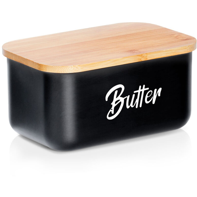 Beurrier en acier noir et bambou, récipient de cuisine pour le beurre