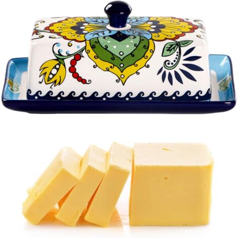 Beurrier en céramique avec couvercle, assiette à dessert et boîte à fromage