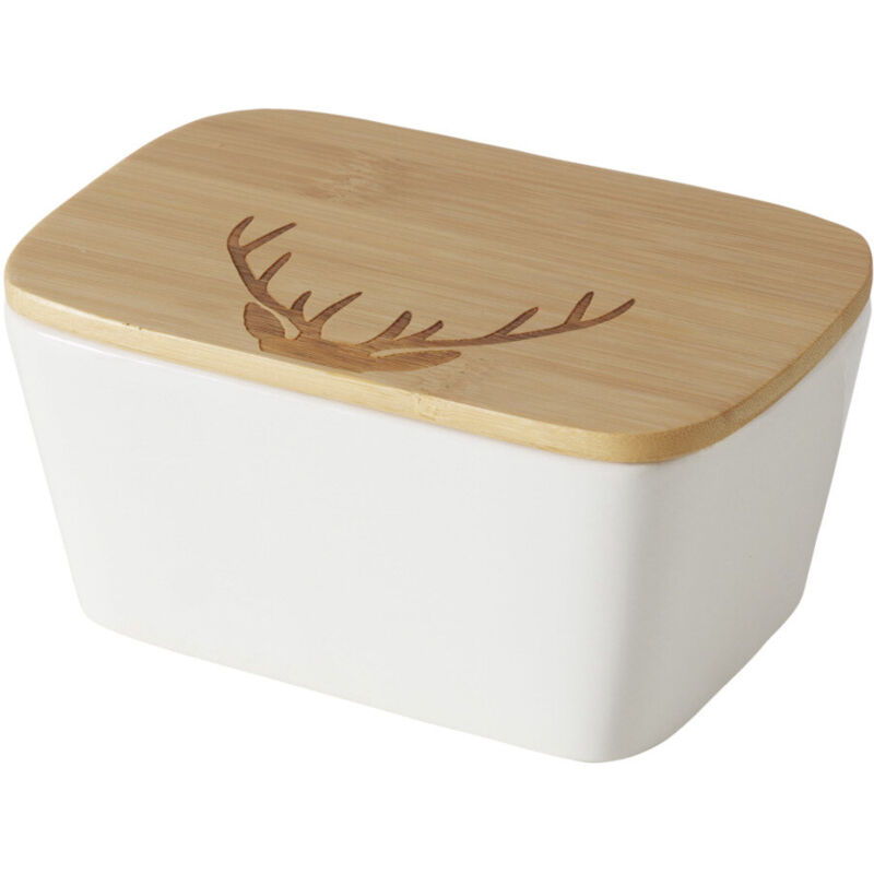 Beurrier en céramique avec couvercle en bambou aspen, 16 x 10 cm