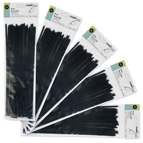 Beutel mit 100 schwarzen Kabelbindern 3,6x300mm. 100% Nylon 66 stark und haltbar