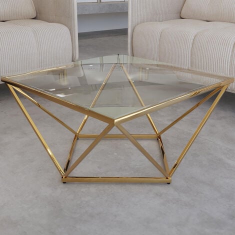 BEVERLY - Table basse design en verre et métal doré