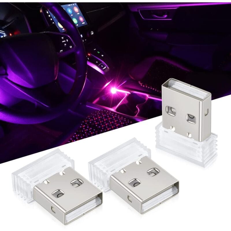 Bevinsee Lot de 3 mini lampes usb pour voiture, éclairage d'ambiance universel portable usb dc 5 v, kit d'éclairage intérieur de voiture à led usb