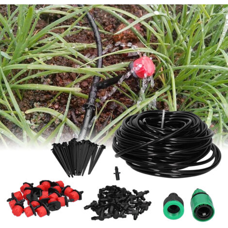 [Bewässerungsset] Automatisches 20-m-Bewässerungsset mit 20 verstellbaren Tropfbewässerungs-Tropfern, 4/7 PVC, für Gärten und Töpfe