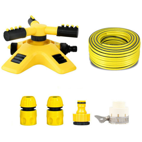 Bewässerungsset für Baumschule und Garten  360° drehbarer Dreiarm-Regner + 20 m PVC-Schlauch mit 4 Anschlüssen  Komplettes Bewässerungssystem mit Schnell-/Standard-8-Pin-Verteiler