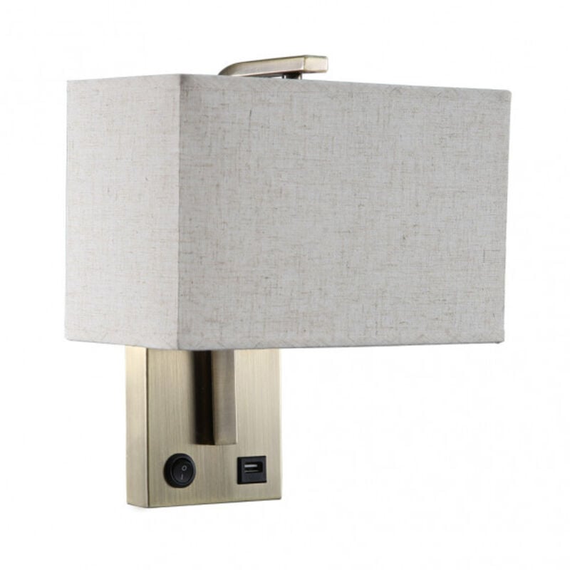 Wandleuchte 1xe27 und Port usb agatha Leder/beige pant.beige 27x25x15cm mit Schalter