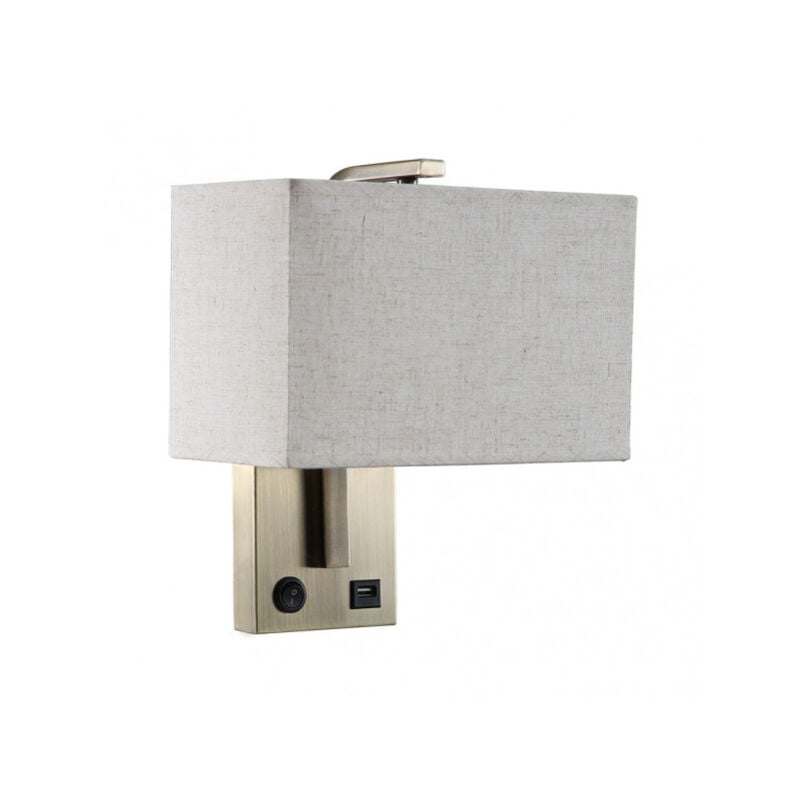 Wandleuchte 1xe27 und Port usb agatha Leder/beige pant.beige 27x25x15cm mit Schalter