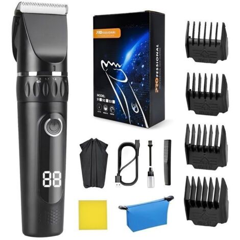 BEYAWL Tondeuse à Cheveux Homme Sans Fil, Tondeuse Cheveux et Barbe avec LCD, 2 Vitesses et 4 Peignes pour Adultes Enfants Animaux
