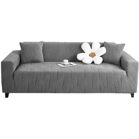 Bezüge für ein Viersitzer-Sofa aus dickem, elegantem und rutschfestem Stretch-Jacquard-Samt (dunkelgrau).