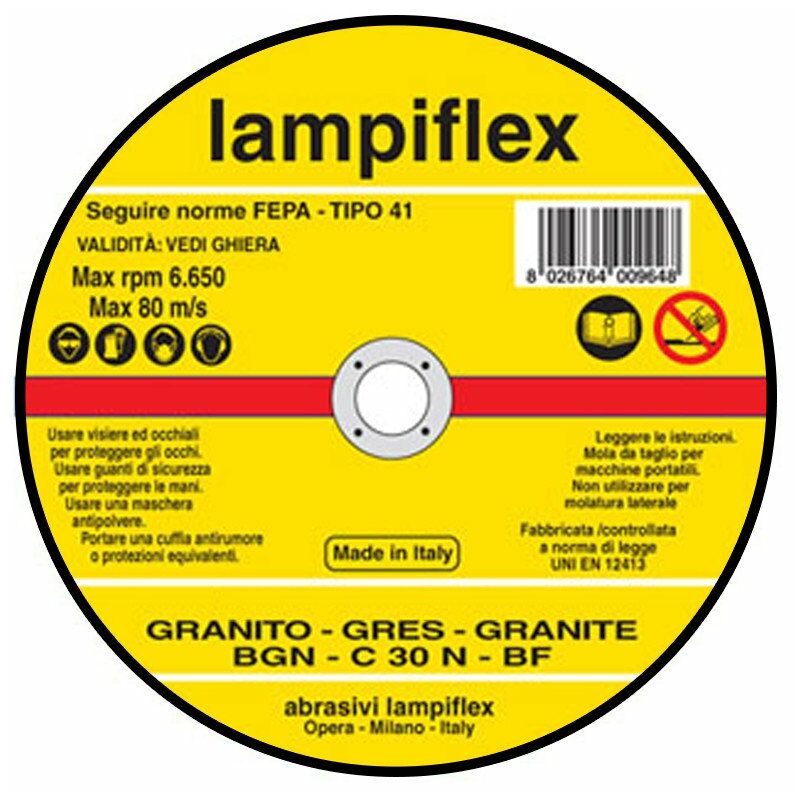 Image of Lampiflex - BF/BGN0310 - disco da taglio centro piano diametro 115MM foro 22MM spessore 3MM per granito e cemento armato