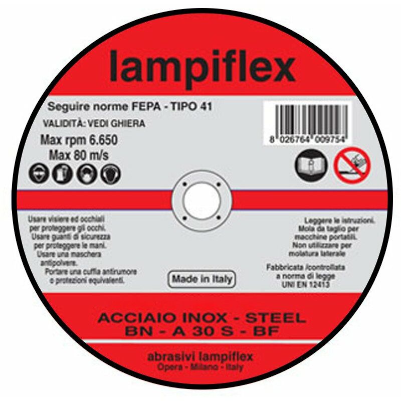 Image of Lampiflex - BF/BN0310 - disco taglio centro piano diametro 115MM foro 22MM spessore 3MM per acciaio inox ed acciai speciali