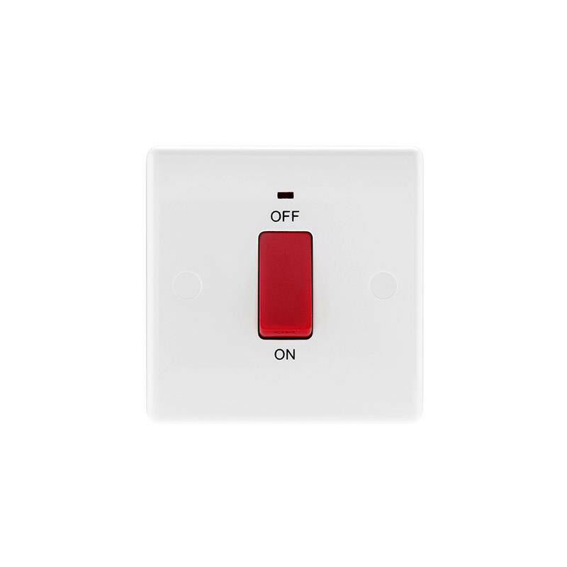 Bg 45A Double Pole Switch With Indicator Single Plate - White