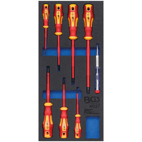 BGS 4037  INSERT DE SERVANTE D'ATELIER 1/3 : JEU DE TOURNEVIS VDE  8 PIÈCES