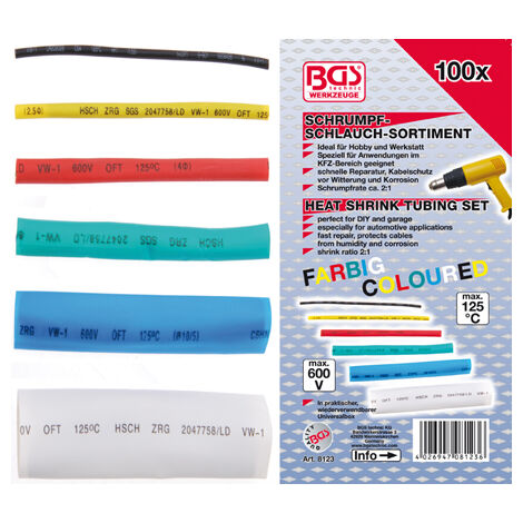 BGS 8123 SET 100 PEZZI TUBETTI GUAINA GOMMA TERMORESTRINGENTI RIPARAZIONE CAVI