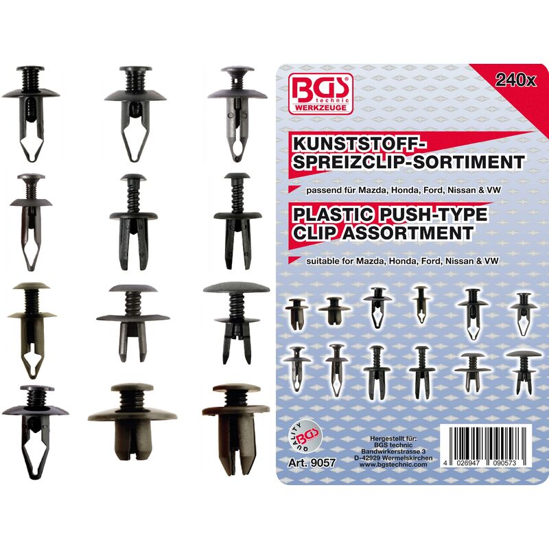 Bgs Technic - Assortimento clip a espansione per Mazda, Honda, Ford, Nissan, vw 240 pz.