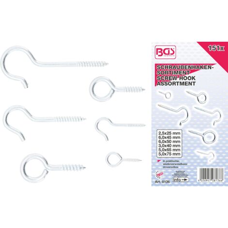 BGS ASSORTIMENT CROCHETS À VISSER, 151 PIÈCES, BGS DE 8136