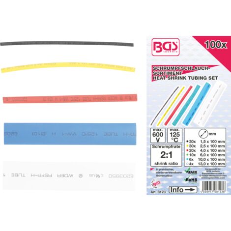 BGS Assortiment de gaines thermorétractables en couleur 100pcs - 8123