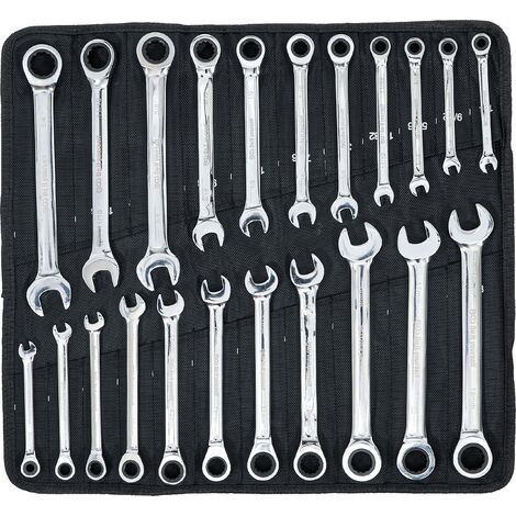 BGS Diy 30010 - Set di chiavi combinate a cricchetto, dimensioni metrice/pollici, 22 pezzi.