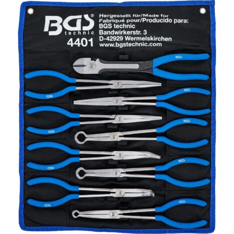 Bgs Technic – Jeu de pinces à becs longs et plats en acier à outils – 9 pièces pour accès difficile – Prise sécurisée – 4401