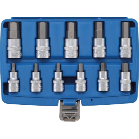 BGS Jeu de douilles à embout Entraînement Carré intérieur 12,5 mm (1/2") Hexagone intérieur 7/32" - 13/16" Dimensions en pouces 11pcs - 5053