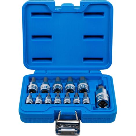 BGS Jeu de douilles à embout Entraînement Carré intérieur 6,3 mm (1/4") / 10 mm (3/8") / 12,5 mm (1/2") Hexagone intérieur 2 - 14 mm 13pcs - 74257