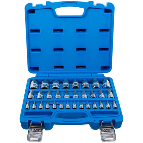 BGS Jeu de douilles à embout Entraînement Carré intérieur 6,3 mm (1/4") / 10 mm (3/8") / 12,5 mm (1/2") Hexagone intérieur 2 - 19 mm / 1/4 - 9/16" Métrique et tailles en pouces 32 pces - 74258