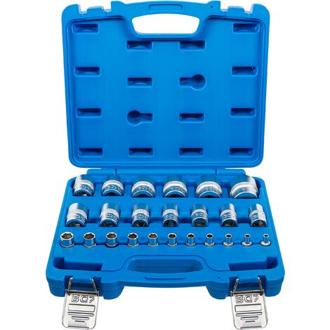 BGS Juego de llaves de vaso hexagonal  entradas 6,3 mm (1/4"), 12,5 mm (1/2")  medidas en pulgadas  24 piezas