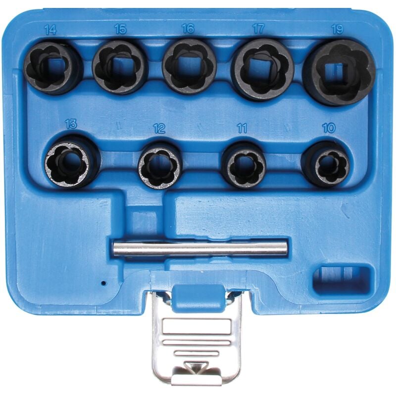 Jeu de douilles spiralées/extracteur de vis 10 mm (3/8') 10 - 19 mm 10 pièces