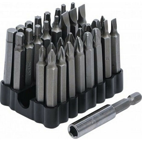 Bgs Technic – Assortiment de 32 embouts longs 6 pans 1/4 pour visseuse – Acier chrome-vanadium – Adaptateur magnétique inclus – Pour vis de verrouillage