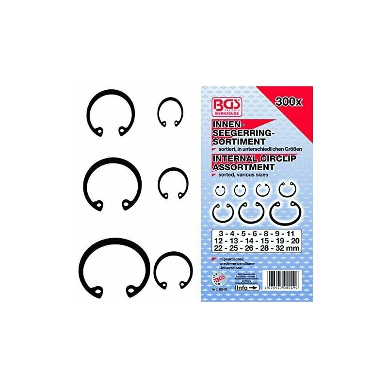Bgs Technic - 8049 assortiment de 300 circlips internes
