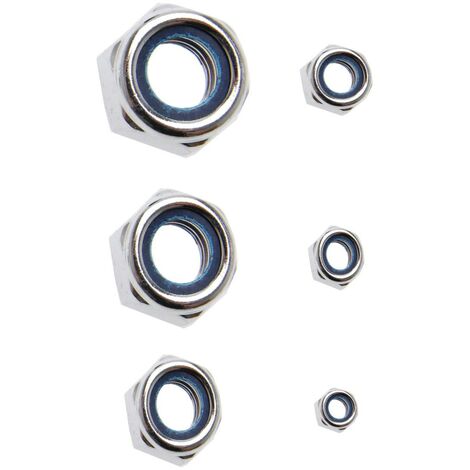 Bgs Technic – Assortiment d'écrous hexagonaux autobloquants 146 pcs – Filetage métrique pas standard – Boîtier de rangement inclus – Chrome
