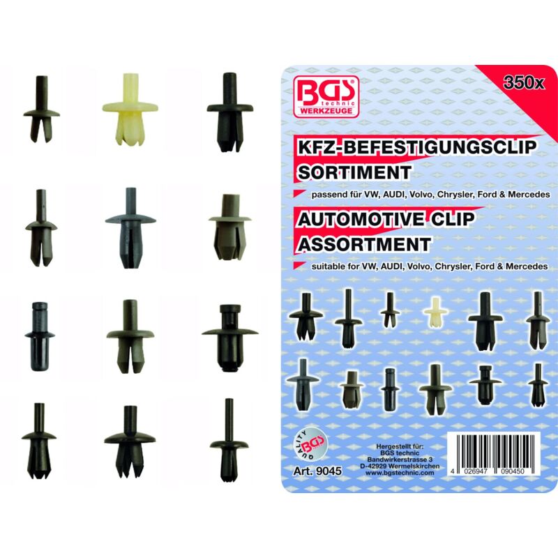 Assortimento 350 clip di montaggio, vw, audi, ford, merced - Bgs Technic