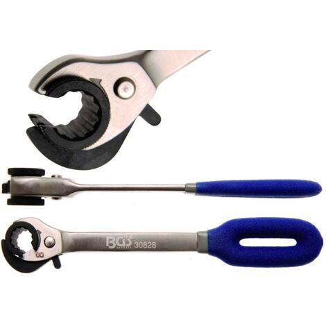 Bgs Technic – Clé à tuyauter à cliquet rotatif 8-15 mm – Acier chrome vanadium – Poignée anti-dérapante – Moyeu rotatif 12 pans fendu
