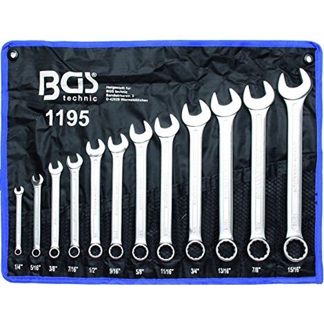 Bgs Technic – Clé mixte 1195 – Jeu de 12 clés SAE pouces – Têtes polies pour vis et écrous – Sac de rangement inclus