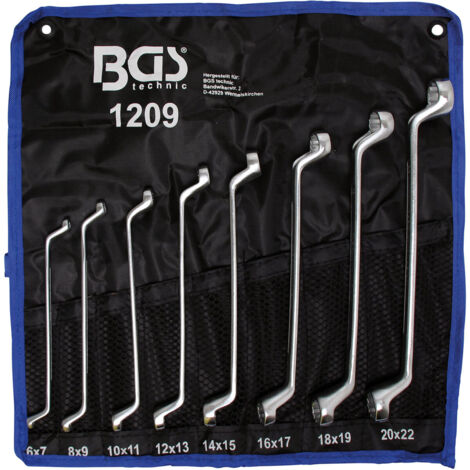 Bgs Technic – Clés polygonales doubles contre coudées 6 à 22 mm – Acier chrome vanadium – Forgées à chaud – Sac de rangement inclus